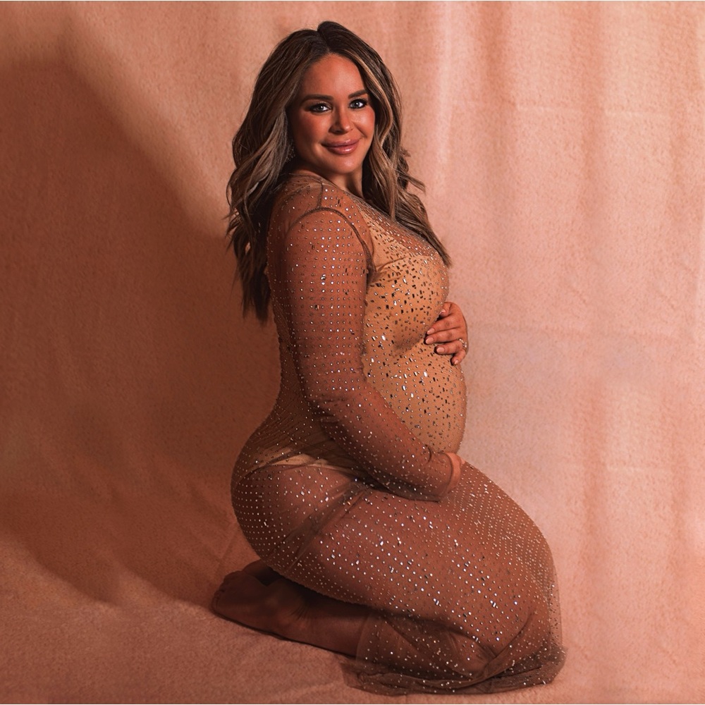 Rhinestone sequin nude mesh dress